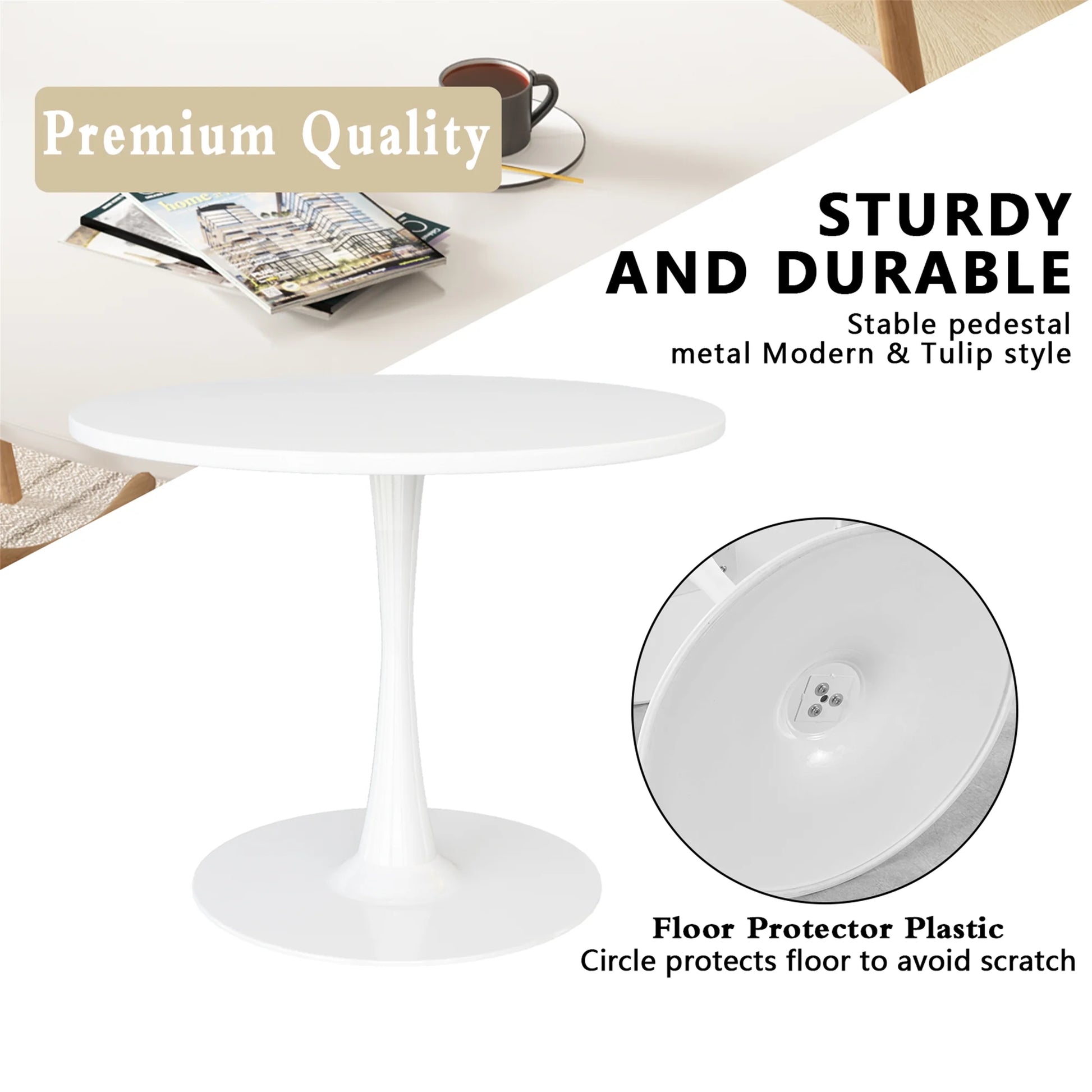 round Dining Table, 31.5 Inch Tulip Table Pedestal Dining Table, round Pedestal Table for Mid-Century End Table Coffee Office Living Room Table, White