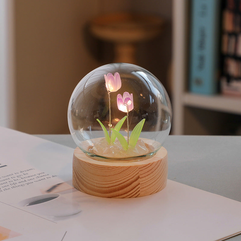 Artificial Tulip Flower Night Light Handmade Bedside LED Night Table Lamp