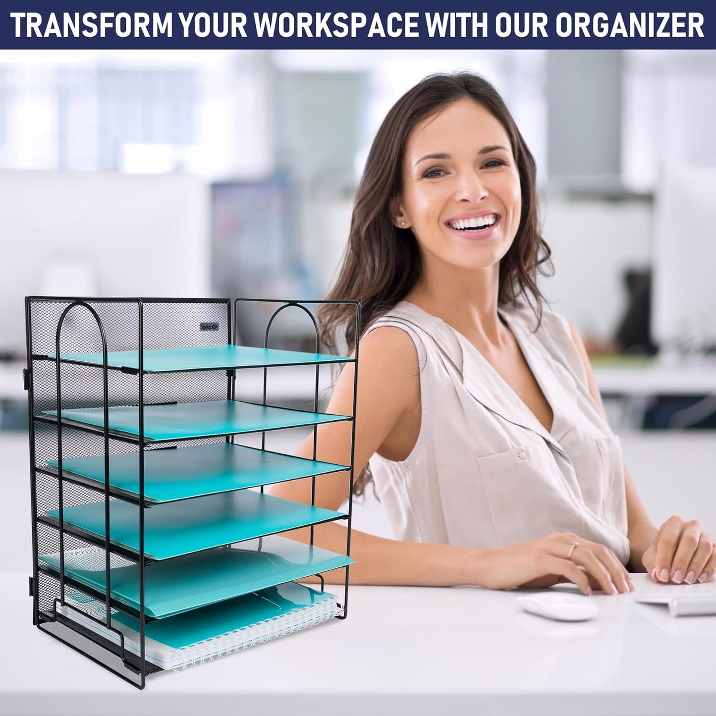 Desk Organizer with 6 Tiers, Paper Tray for Office Supplies, Letters, Billls, Folders, Files, Binders. Desk Organizers and Accessories for Home, Office, School. Office Organization with Style