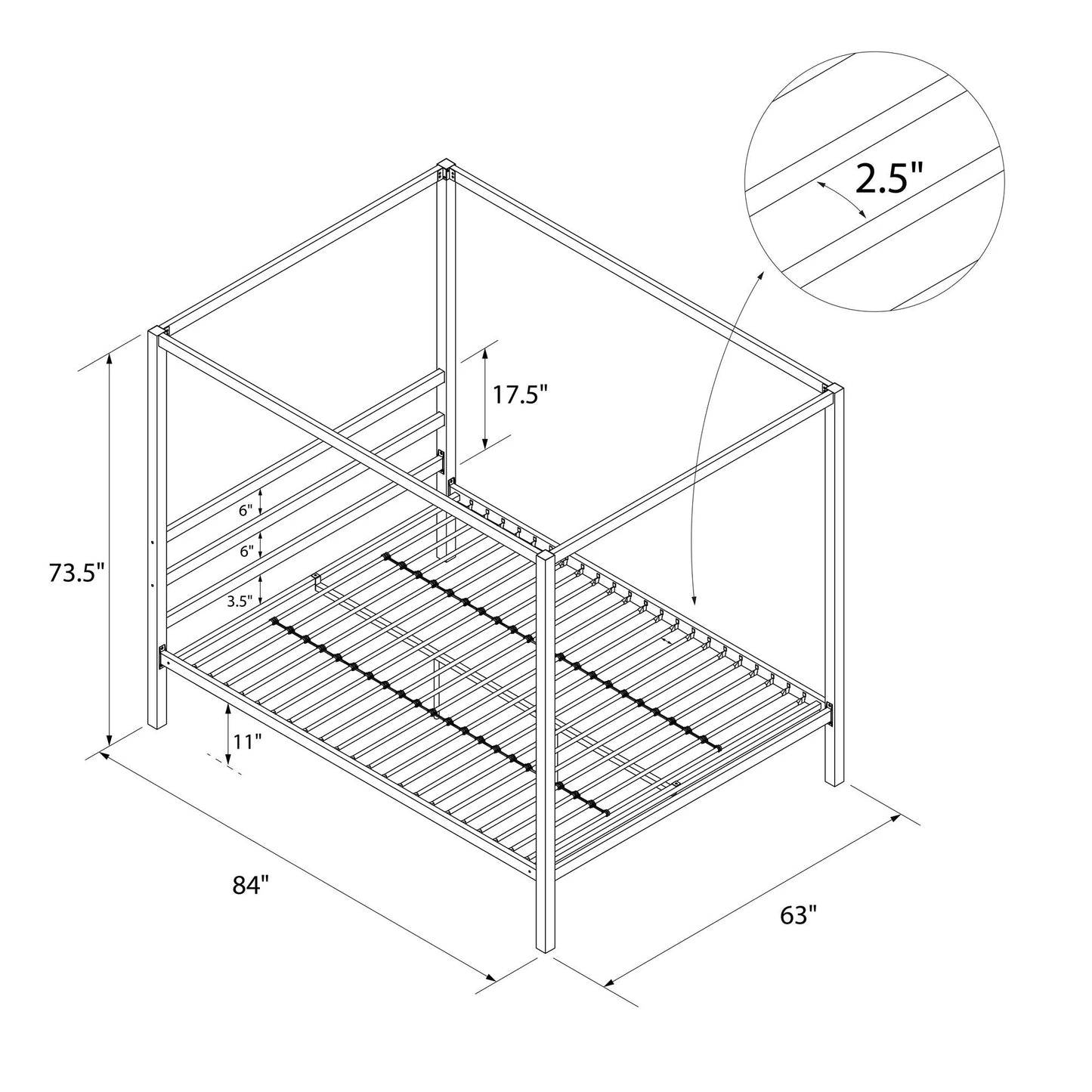 Modern Metal Canopy Poster Bed, Queen, Gunmetal Gray