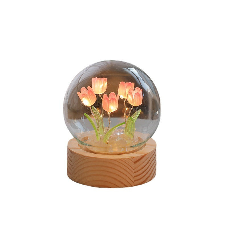 Artificial Tulip Flower Night Light Handmade Bedside LED Night Table Lamp