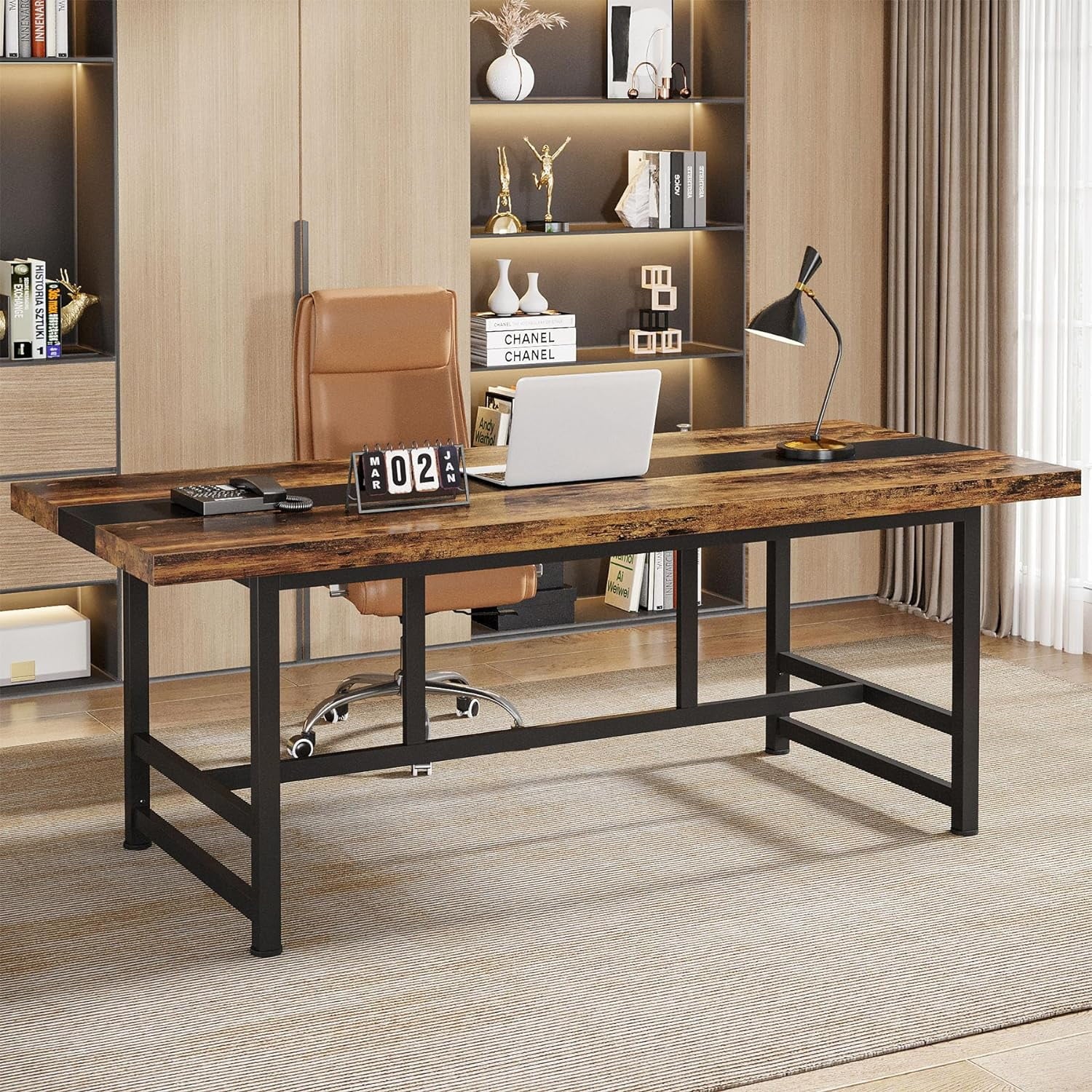 71" Executive Desk, Industrial Large Wood Home Office Desk, Modern Writing Table Computer Desk for Home Office