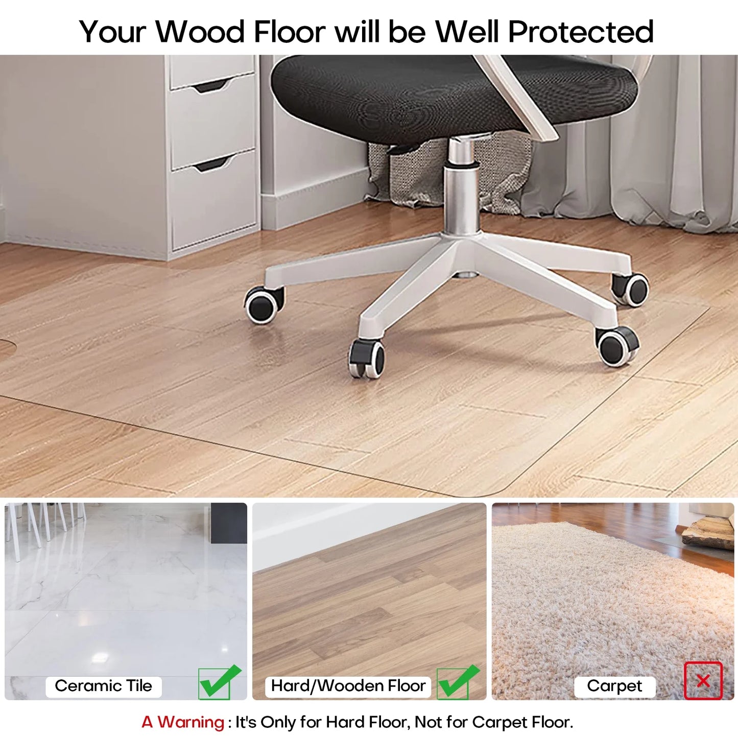 Office Chair Mat for Hardwood Floor 36" X 48" PVC Desk Chair Mat Non-Slip Home Office Protector in Living Room Study Office