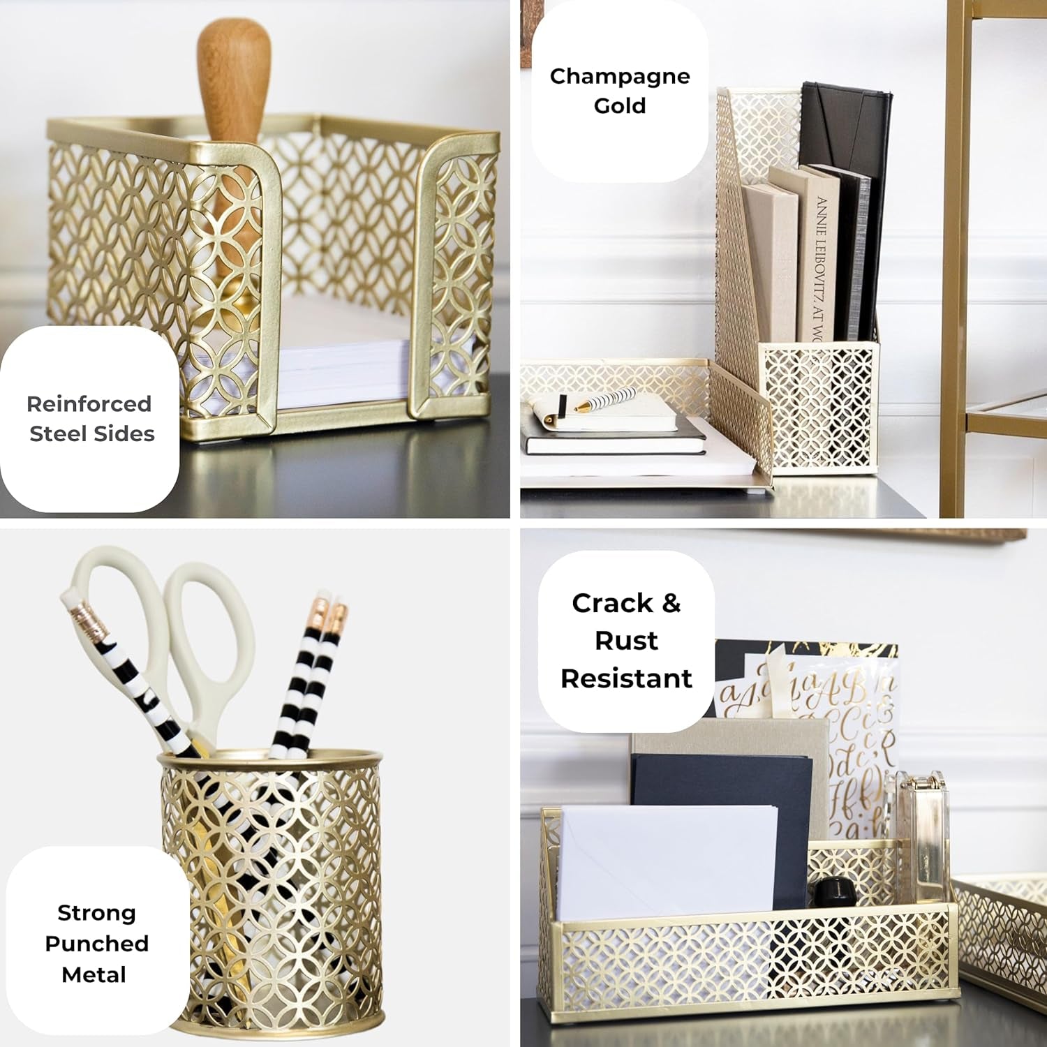 Gold Desk Accessories for Women Office 6 Piece Gold Desk Set Gold Office Organizer - Office Supplies Gold - Office Organization Set - Desk Organizer for Women Gold Desk Sets and Accessories for Women