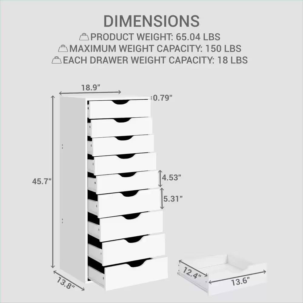 White, 9 Drawer with Shelf, Office File Cabinets Wooden File Cabinets for Home Office Lateral File Cabinet