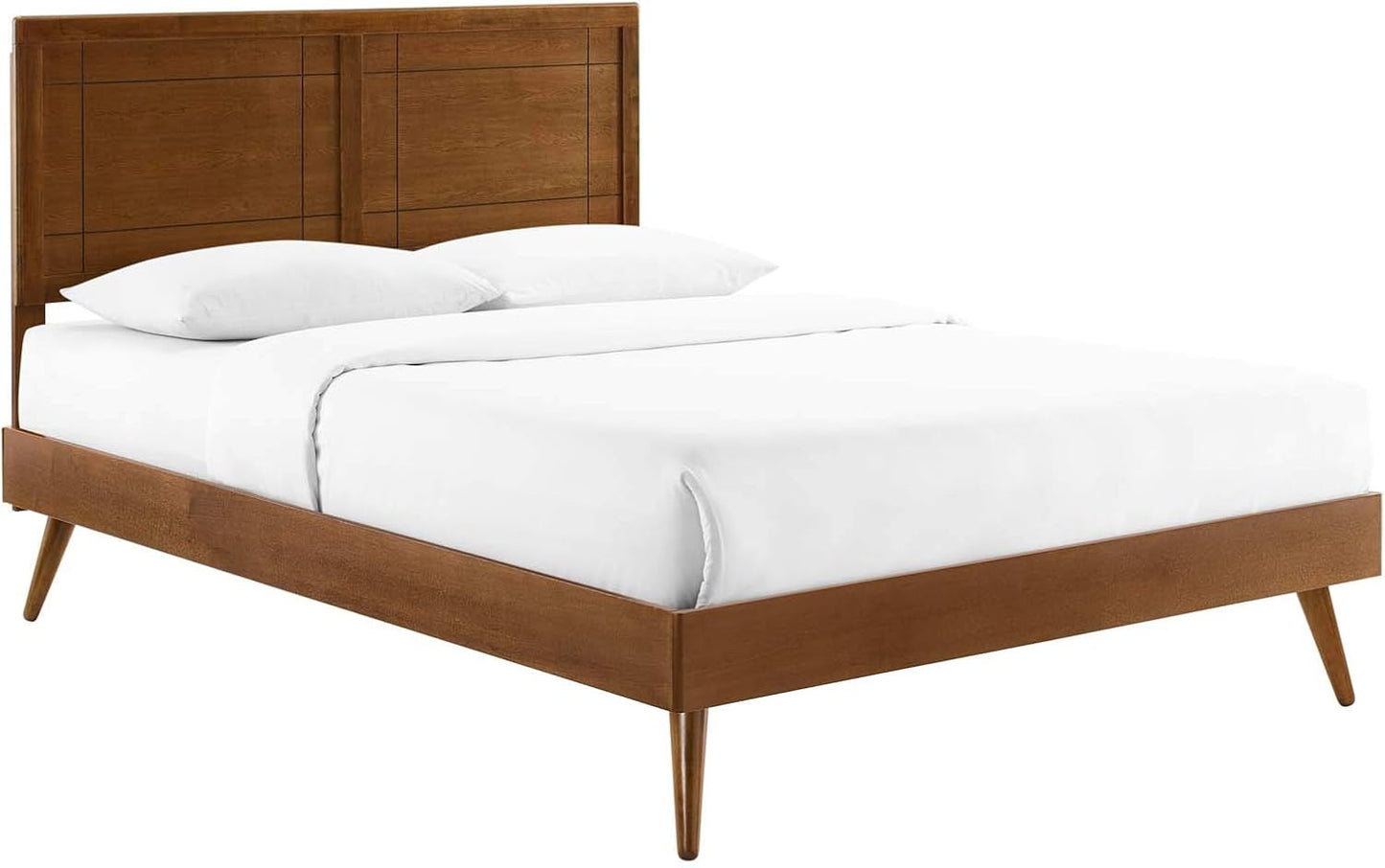 MOD-6382-WAL Marlee Queen Wood Platform Bed with Splayed Legs, Walnut