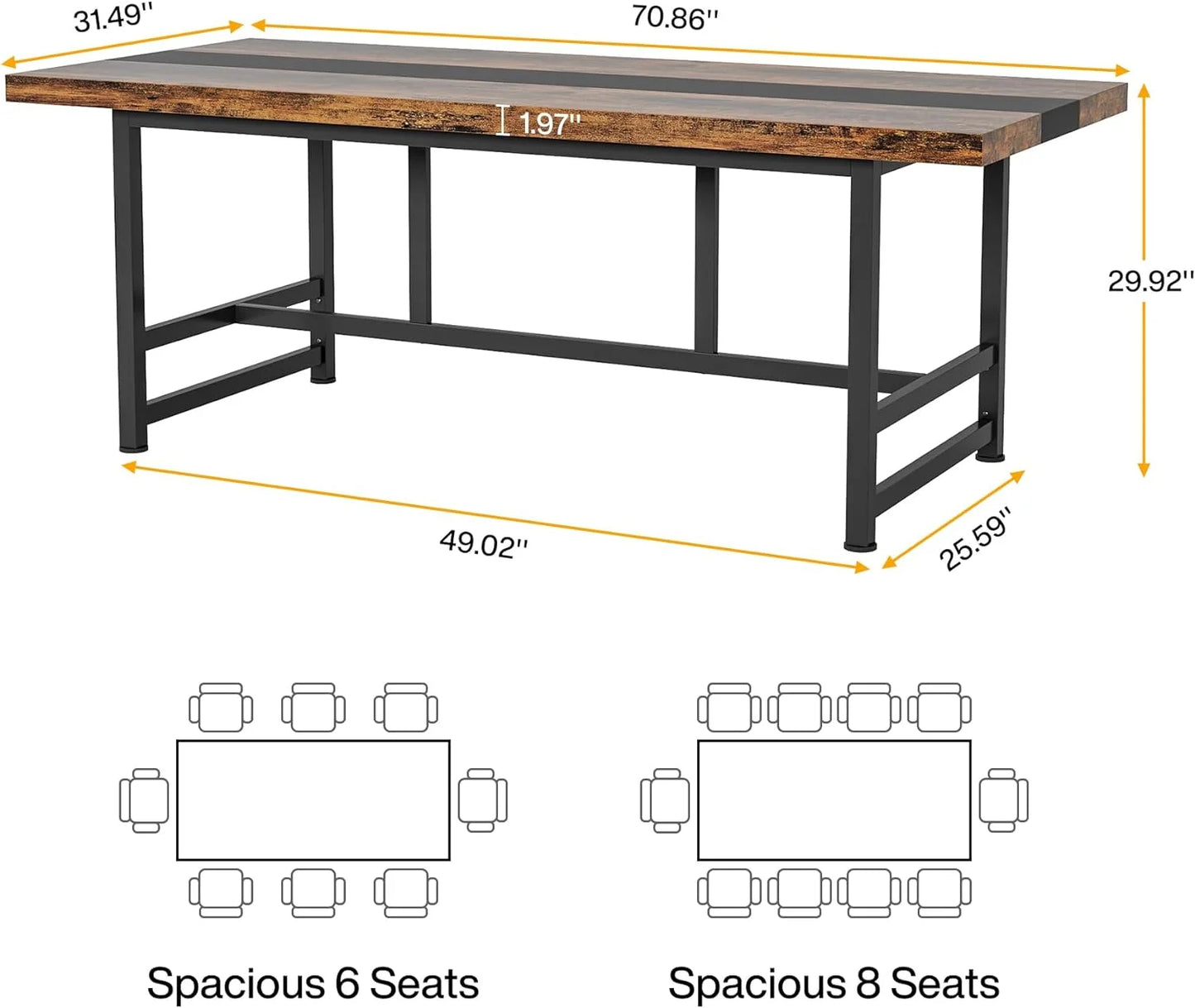 71" Executive Desk, Industrial Large Wood Home Office Desk, Modern Writing Table Computer Desk for Home Office