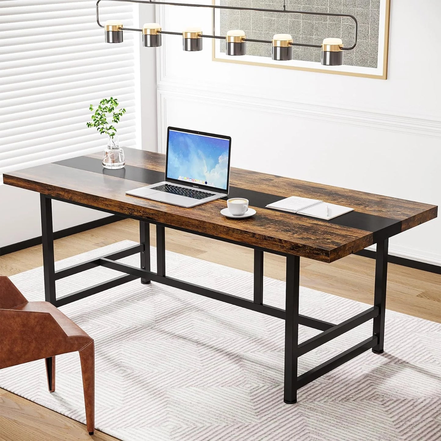 71" Executive Desk, Industrial Large Wood Home Office Desk, Modern Writing Table Computer Desk for Home Office