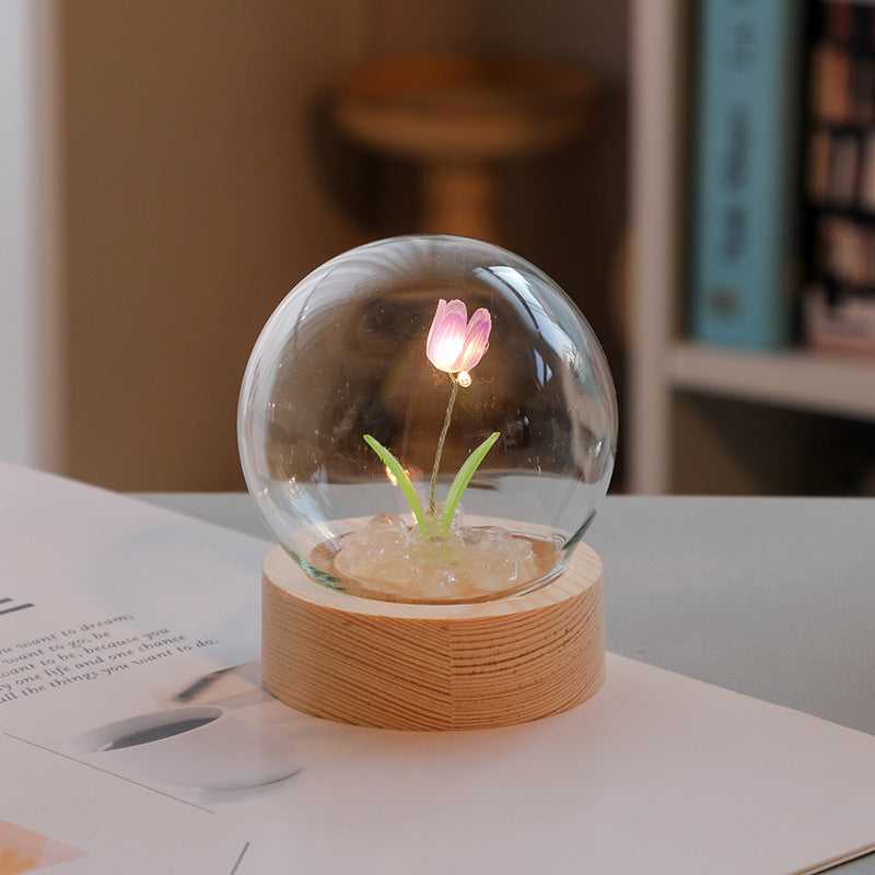 Artificial Tulip Flower Night Light Handmade Bedside LED Night Table Lamp