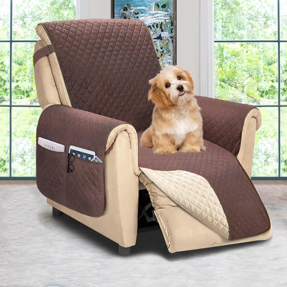 Reversible Recliner Chair Cover, Sofa Slipcover for Dogs, 3 Cushion Couch Protector (Recliner Oversize: Chocolate/Beige)