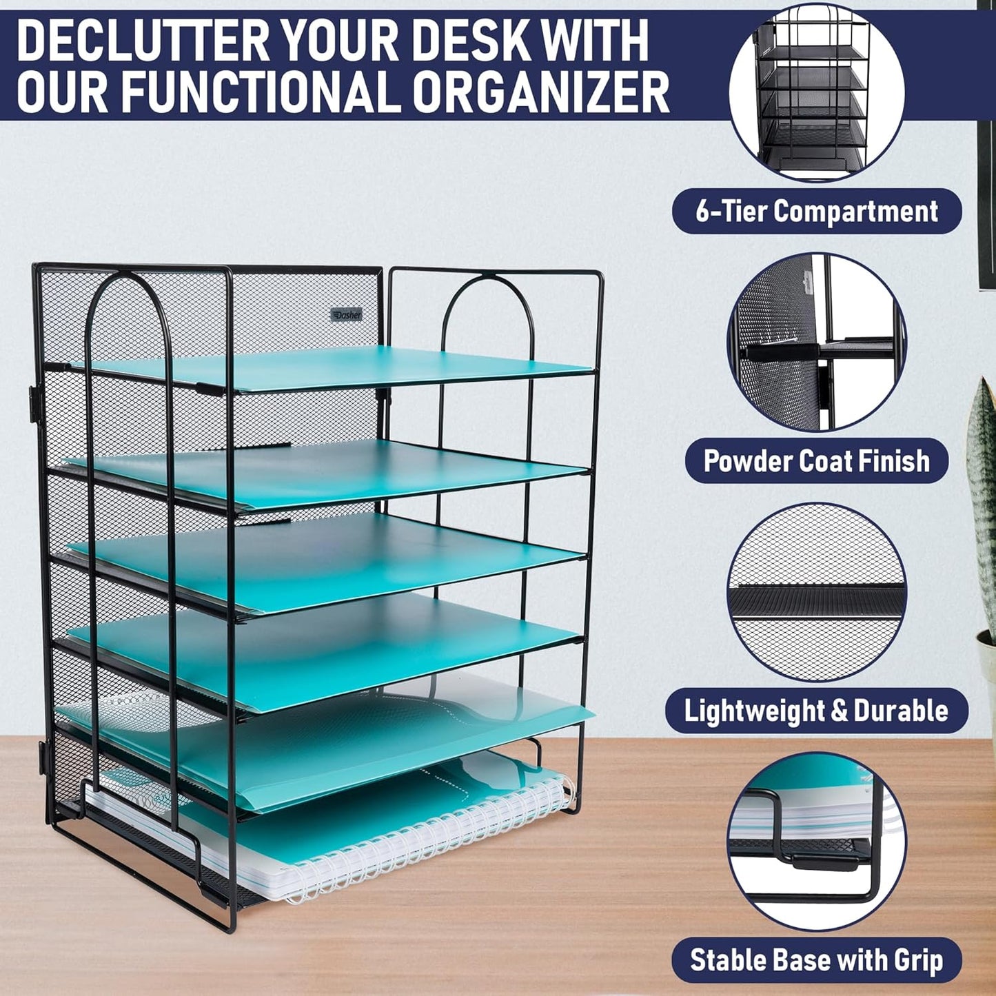 Desk Organizer with 6 Tiers, Paper Tray for Office Supplies, Letters, Billls, Folders, Files, Binders. Desk Organizers and Accessories for Home, Office, School. Office Organization with Style