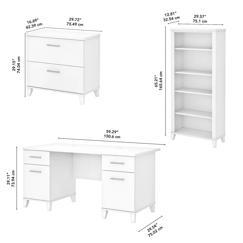 Magomed 3 Piece Rectangular Computer Desk Office Set