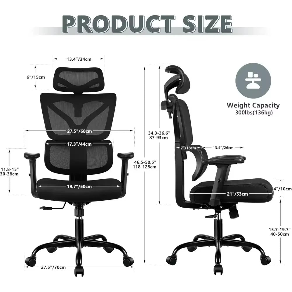 Office Chair, Ergonomic, with Reclining Comfort Office Chair, Lumbar Support, Breathable Office Chair and Adjustable Armrests