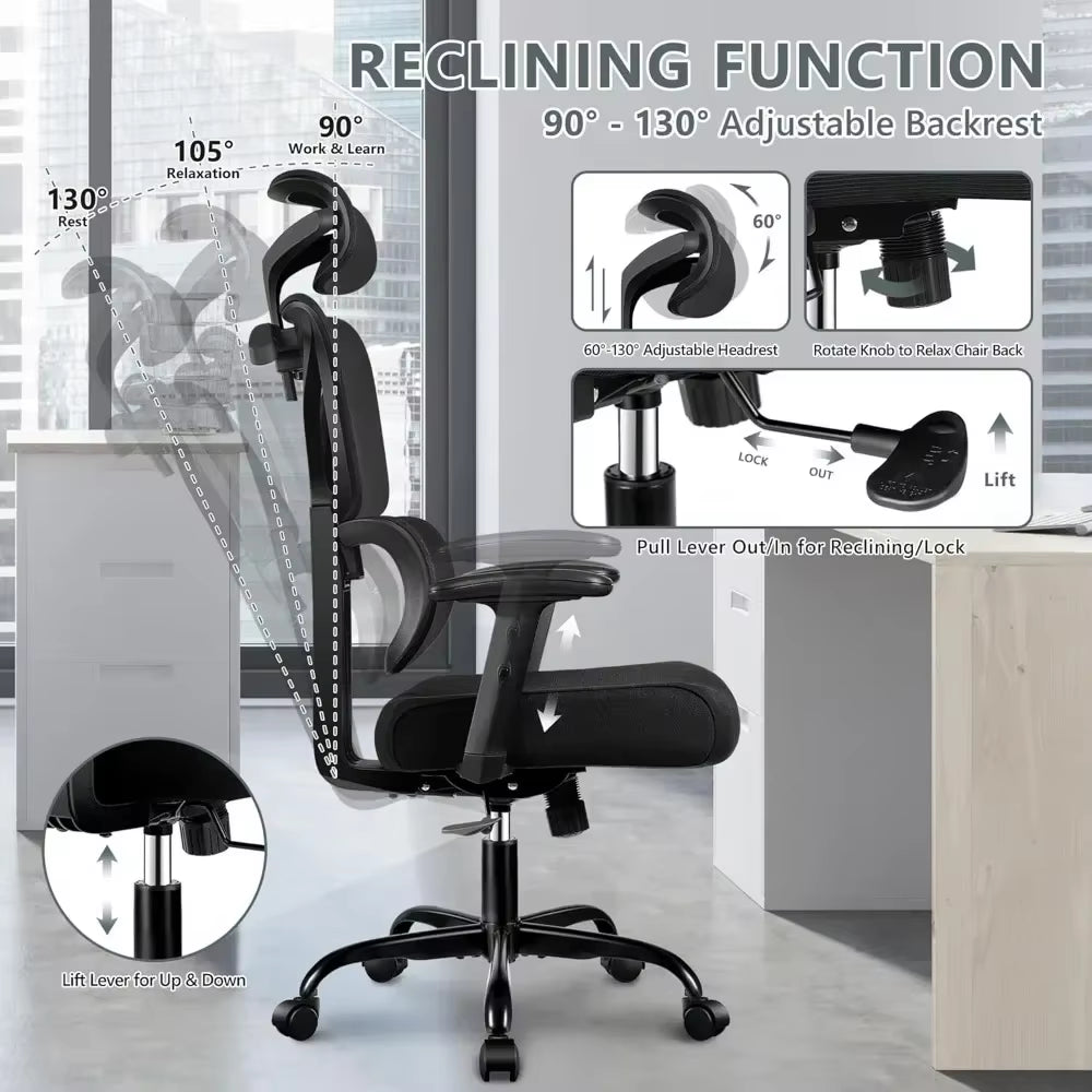 Office Chair, Ergonomic, with Reclining Comfort Office Chair, Lumbar Support, Breathable Office Chair and Adjustable Armrests