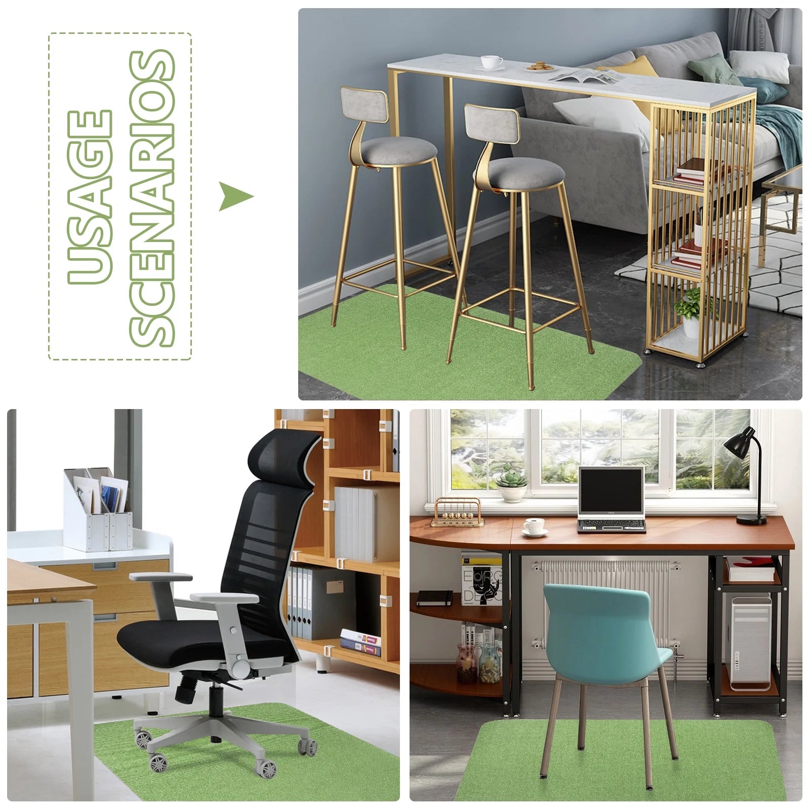 Office Chair Mat for Hardwood Floor 36" X 48" Desk Chair Mat Non-Slip Home Office Protector in Living Room Study Office， Green