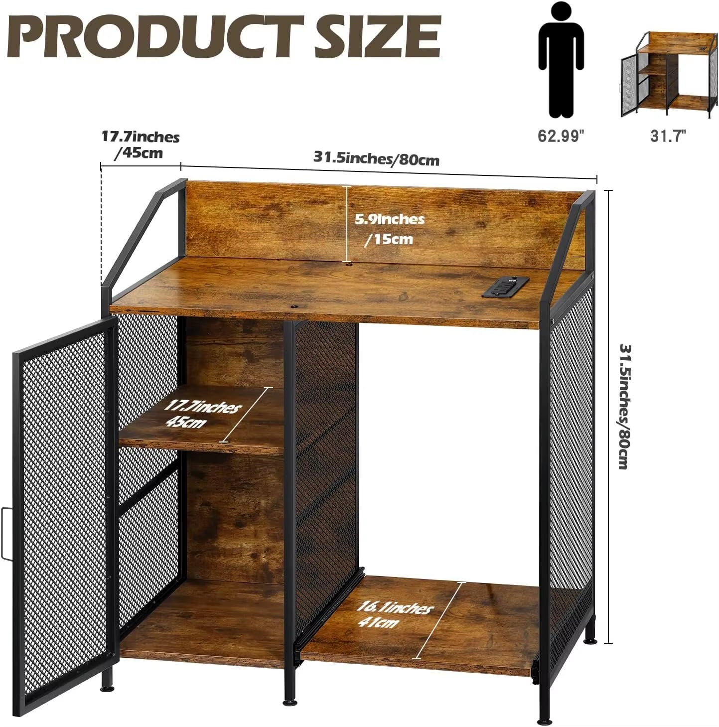 3 Tier Printer Stand Office Storage Lateral Filing Cabinet with Open Storage Shelves for Home Office