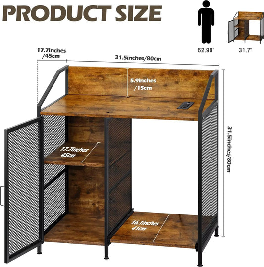 3 Tier Printer Stand Office Storage Lateral Filing Cabinet with Open Storage Shelves for Home Office