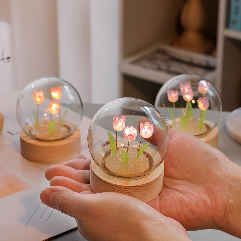 Artificial Tulip Flower Night Light Handmade Bedside LED Night Table Lamp