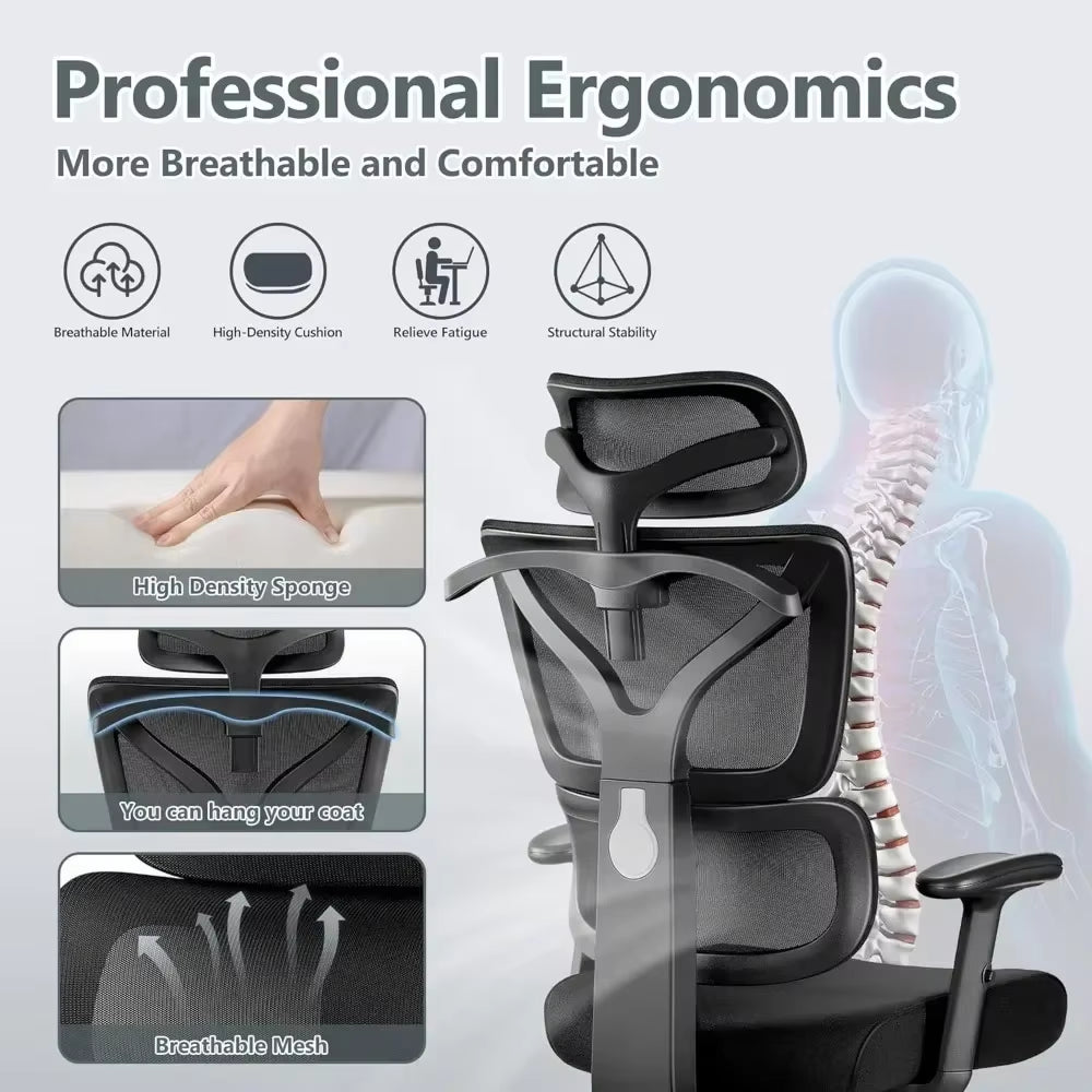 Office Chair, Ergonomic, with Reclining Comfort Office Chair, Lumbar Support, Breathable Office Chair and Adjustable Armrests