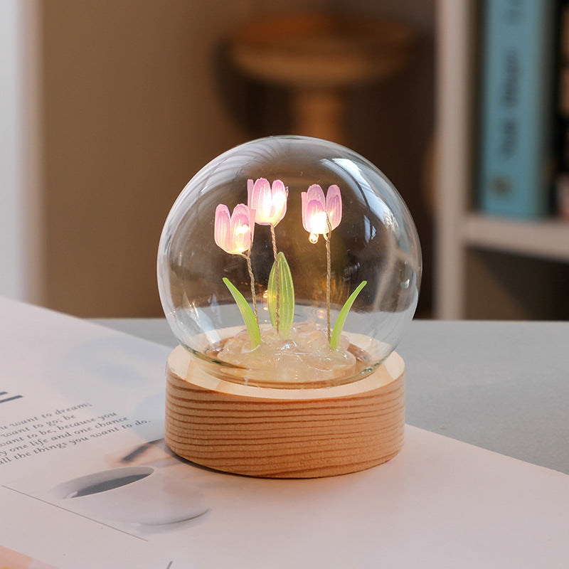 Artificial Tulip Flower Night Light Handmade Bedside LED Night Table Lamp