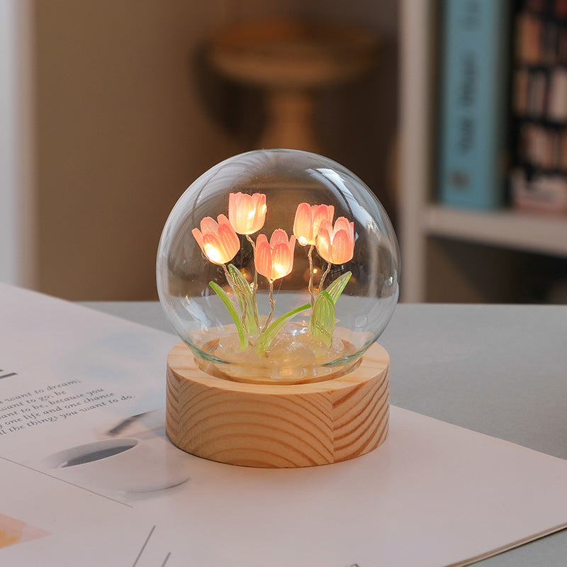 Artificial Tulip Flower Night Light Handmade Bedside LED Night Table Lamp