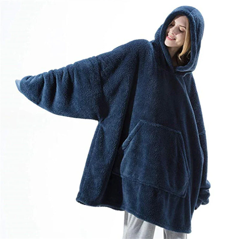 Hoodie Sweatshirt with Big Pocket Tops Sweater Comfortable Loose Double-Sided Fleece Thicker Wearable Blanket