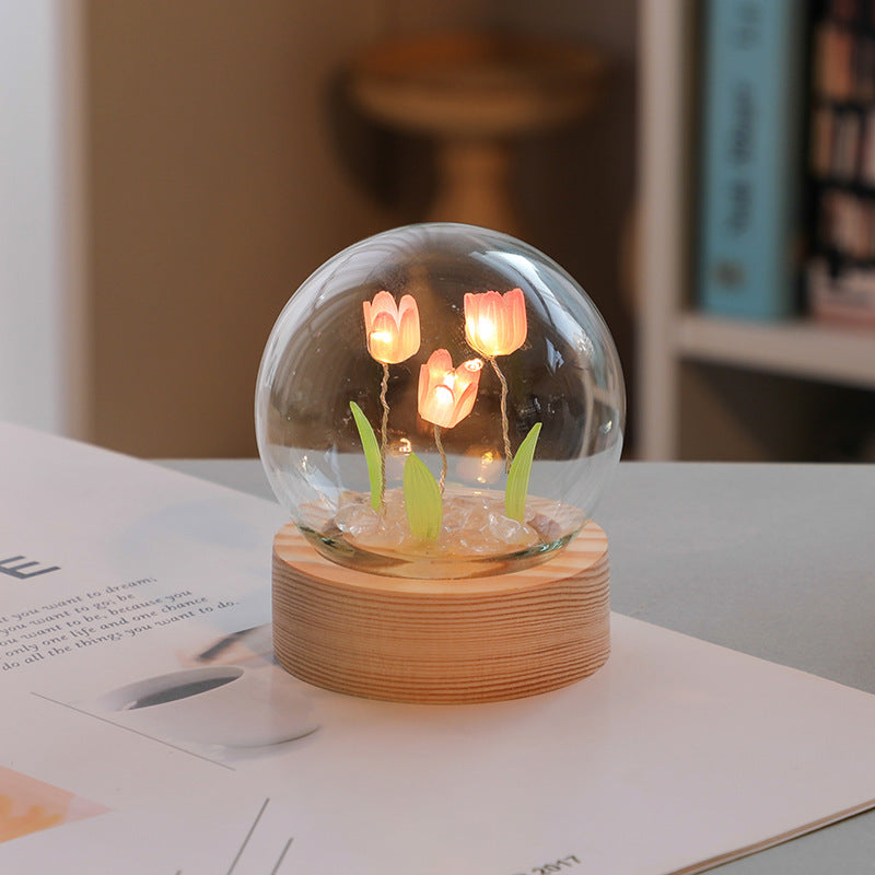 Artificial Tulip Flower Night Light Handmade Bedside LED Night Table Lamp