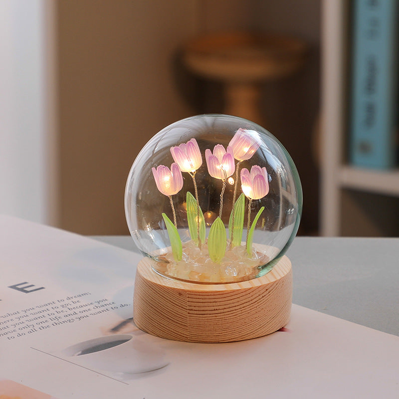 Artificial Tulip Flower Night Light Handmade Bedside LED Night Table Lamp