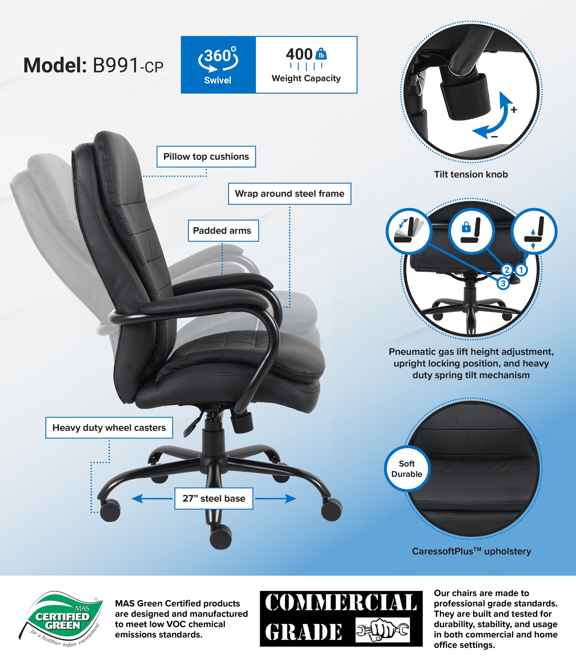 Boss Office Double Plush Leather Office Chair, Multiple Colors