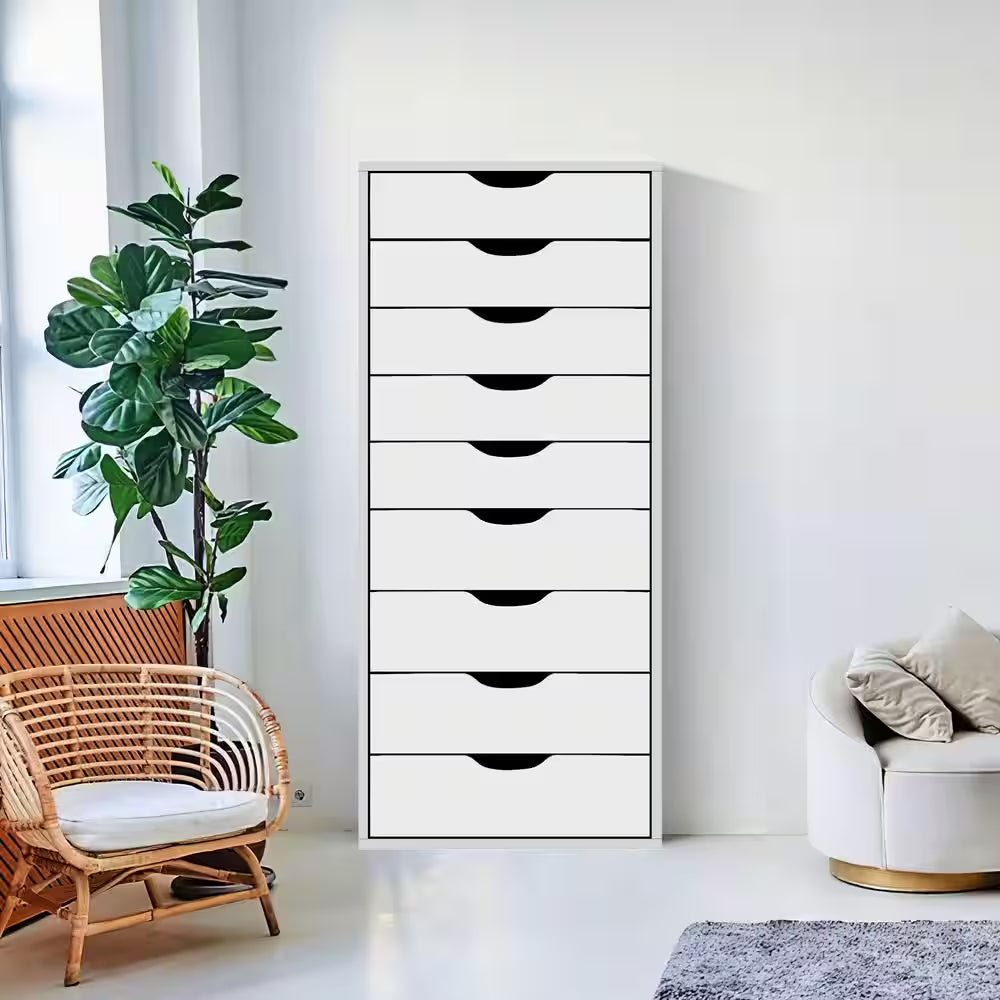 White, 9 Drawer with Shelf, Office File Cabinets Wooden File Cabinets for Home Office Lateral File Cabinet