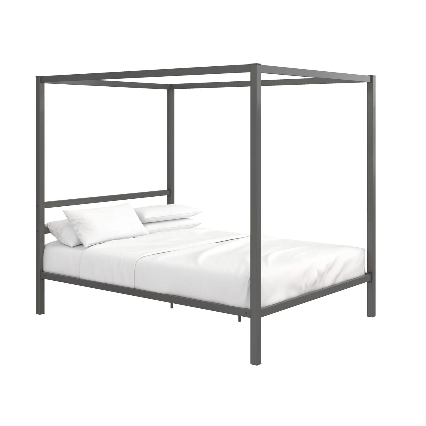 Modern Metal Canopy Poster Bed, Queen, Gunmetal Gray