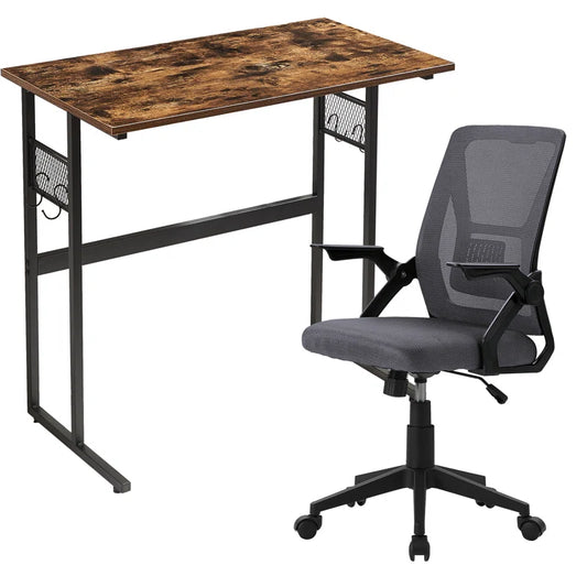 Reinart Home Office Desk and Chair Set Computer Desk and Ergonomic Mesh Office Chair Set