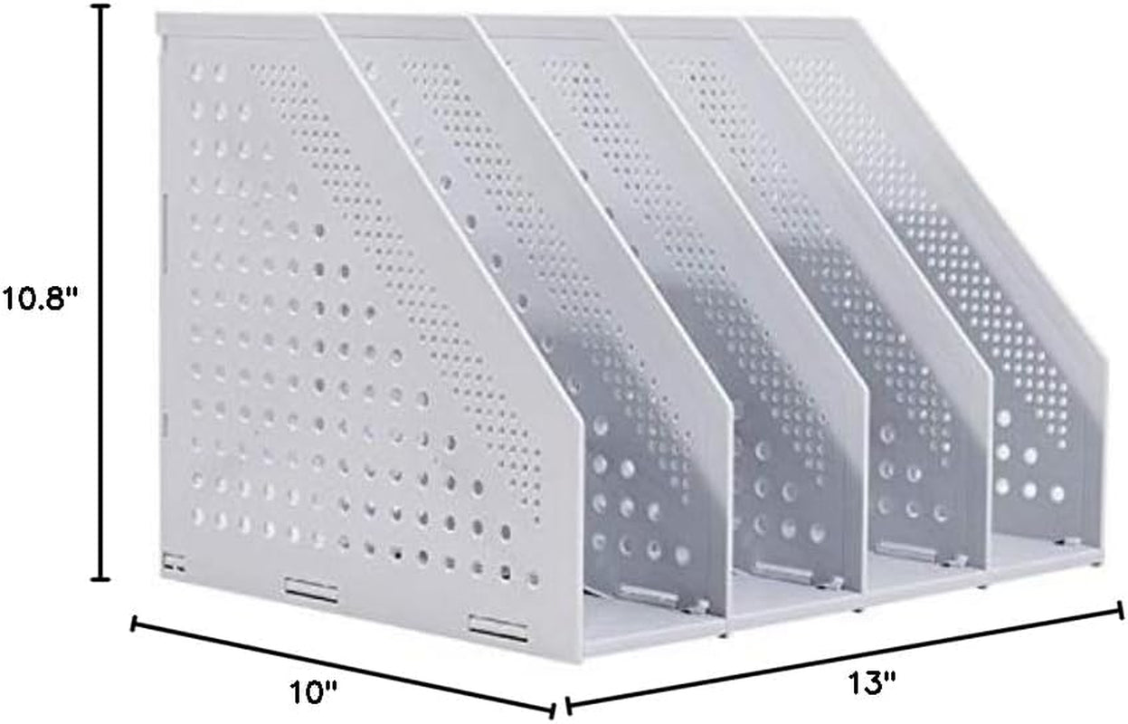 Collapsible Magazine File Holder/Desk Organizer for Office Organization and Storage with 4 Vertical Compartments, Light Grey