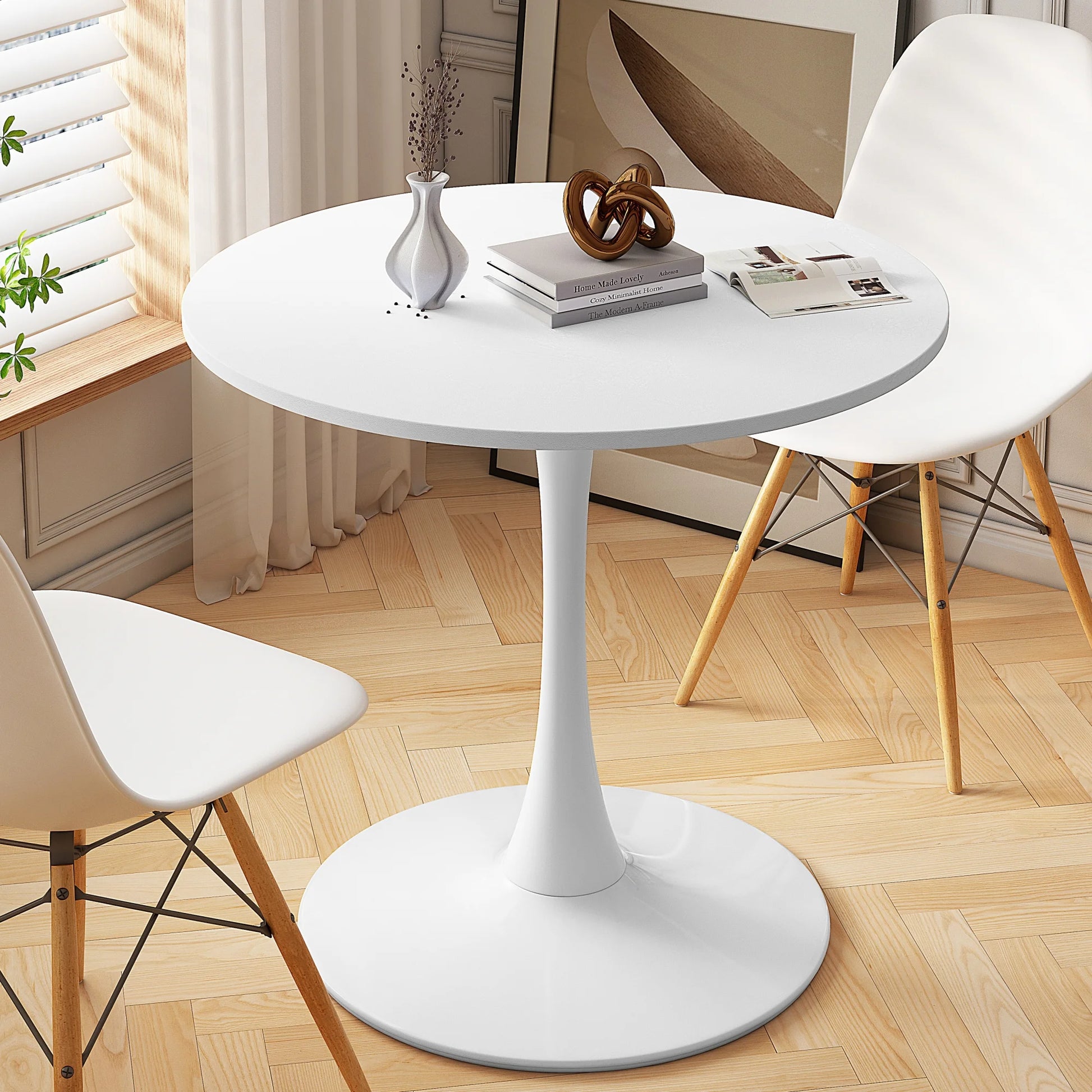 round Dining Table, 31.5 Inch Tulip Table Pedestal Dining Table, round Pedestal Table for Mid-Century End Table Coffee Office Living Room Table, White