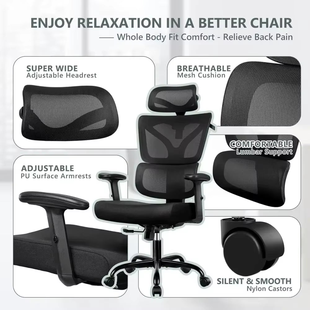 Office Chair, Ergonomic, with Reclining Comfort Office Chair, Lumbar Support, Breathable Office Chair and Adjustable Armrests