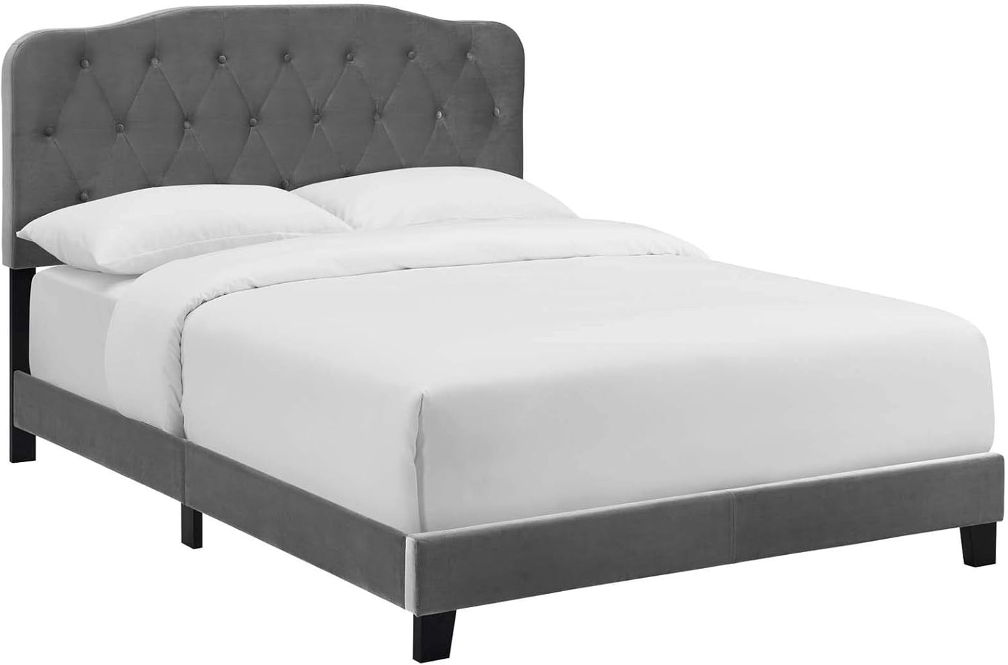 Amelia Tufted Performance Velvet Upholstered Queen Bed in Gray