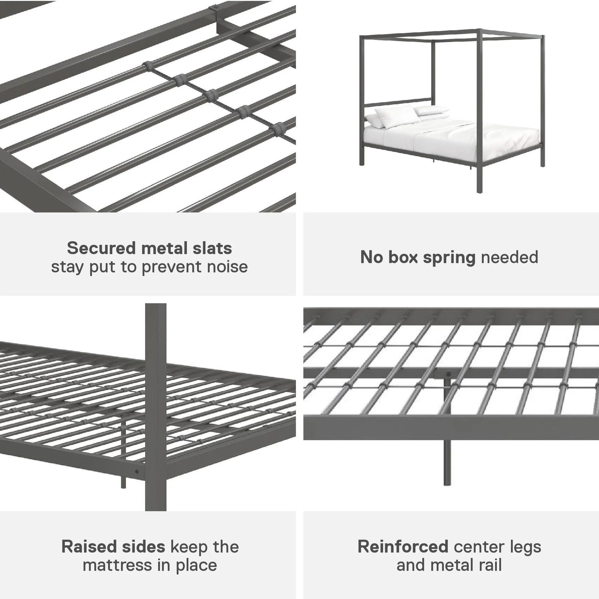 Modern Metal Canopy Poster Bed, Queen, Gunmetal Gray